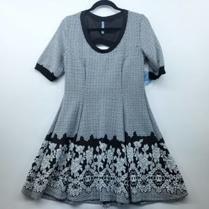 Fishbowl Hourglass 50s Houndstooth Floral Peephole Back Short Sleeve Dress XL